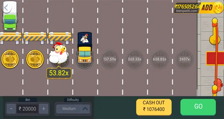 Chicken Road high score gameplay screenshot from Teen Patti Master app
